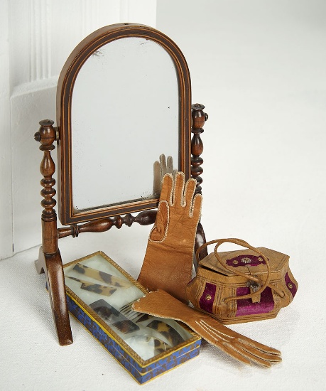 French Mahogany Psyche Mirror for Poupee 300/400