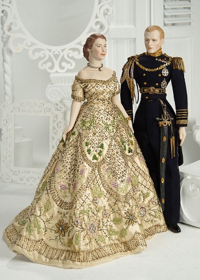 American Porcelain Portrait of Queen Elizabeth II,Coronation Gown by Martha Thompson 1500/2100