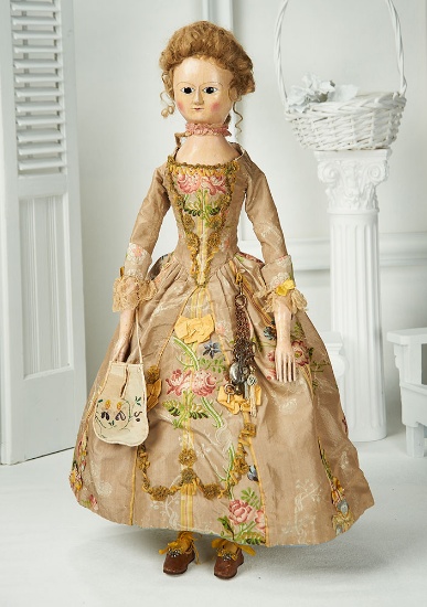 Outstanding 18th Century English Wooden Doll "Ann" in Grand Size 25,000/35,000