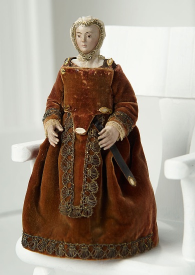 18th Century French Wooden Cage-Skirt Doll in Rare Petite Size 1000/1300