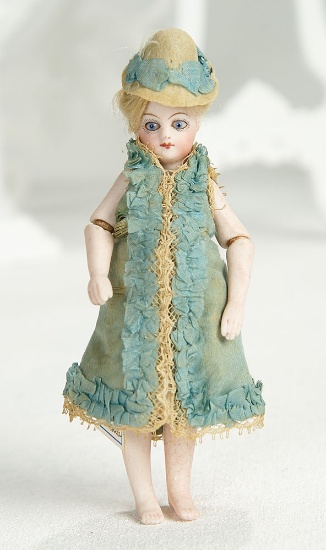 Very Rare French All-Bisque Mignonette with Jointed Elbows and Original Costume 1200/1500