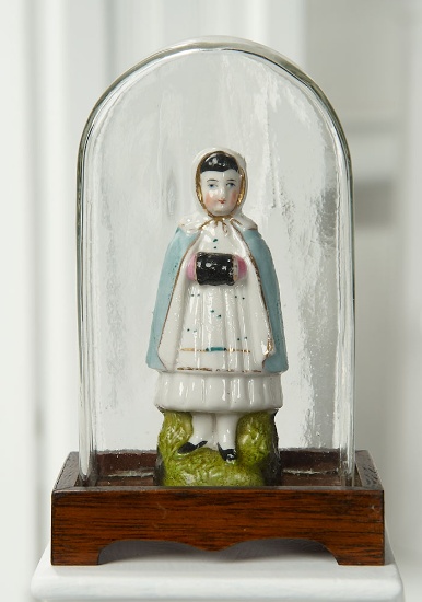 German Porcelain Figure of Young Girl under Glass Dome 200/300