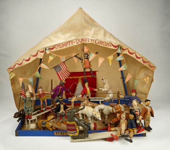 American Wooden Humpty Dumpty Circus, Very Rare Tightrope Tent by Schoenhut 5000/7000