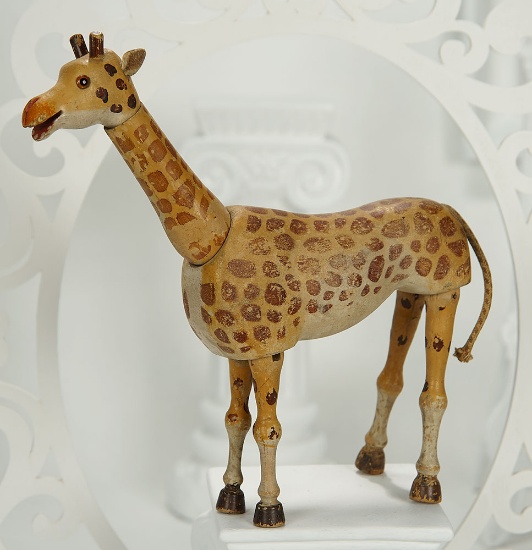 American Wooden Giraffe with Glass Eyes, Style I, by Schoenhut 600/800