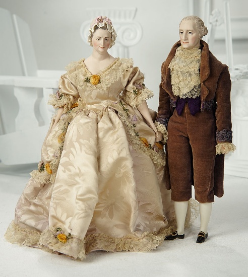 Pair, American Porcelain Portrait Dolls of George and Martha Washington 1400/1800