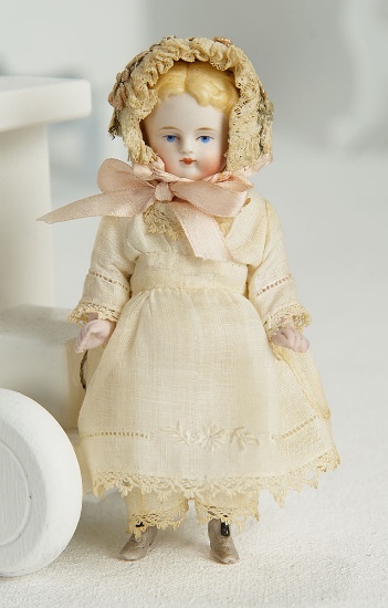 German All-Bisque Miniature Doll with Painted Grey Boots 300/500