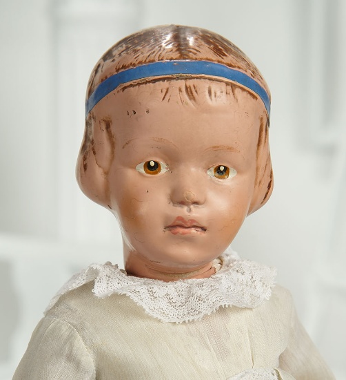 American Carved Wooden Doll by Schoenhut, Model 105, with Carved Hair and Headband 600/900