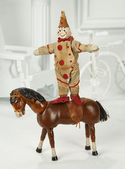 American Wooden Clown and Brown Horse by Schoenhut 400/500