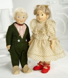 Pair, German Felt Character Children by Steiff in Original Costumes 1400/1800