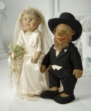 Wonderful Pair of Early German Felt Character Dolls by Steiff as Bride and Groom  4000/5500