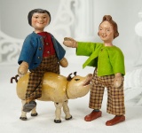 Pair, American Carved Wood Max and Moritz with Pig by Schoenhut 800/1100