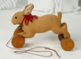 German Brown Felt Pull-Toy Bunny on Wooden Wheels by Steiff 600/800
