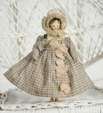 All-Original Grodnertal Miniature Doll with Carved Tuck Comb and Wonderful Costume 500/700