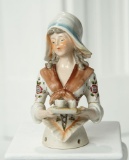 German Porcelain Half-Doll with Ringlet Curls as Cocoa Lady  400/500