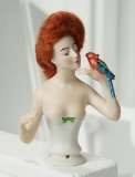 German Bisque Half-Doll of Lady with Exotic Bird 300/500