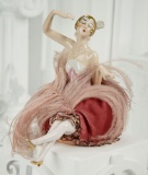 German Porcelain Half-Doll as Gilded Hair Flapper on Pincushion 400/600