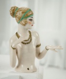 German Porcelain Half-Doll with Beaded Necklace and Bracelets 300/400