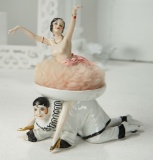 German Porcelain Pierrot as Powder Dish with Powder Puff Flapper 500/700