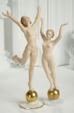 Two German Porcelain Figurines of Nude Women with Extended Arms 600/900