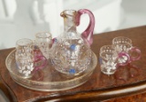 French Blown Glass Tray with Enameled Pitcher and Mugs 400/500