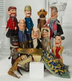 Eleven Early Carved Wooden Characters from Punch and Judy Puppet Theatre 700/1100