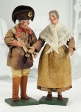 Pair, Very Rare French Carton Dolls with Original Costumes 1100/1500