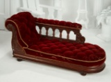 French Walnut Recamier with Original Tufted Burgundy Velvet Upholstery 800/1200