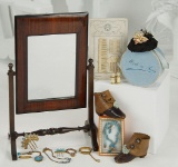 French Rosewood Psyche Mirror and Collection of Poupee Accessories 700/1000