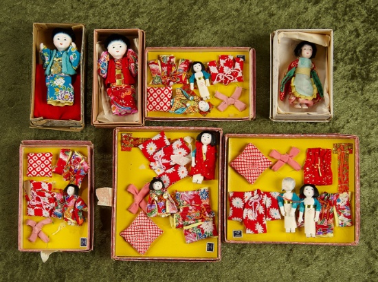 2"-4" Collection, tiny Japanese dolls in original packages with costumes,