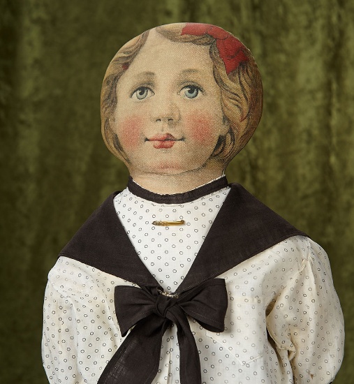 26" American lithographed cloth doll with printed costume. $400/500