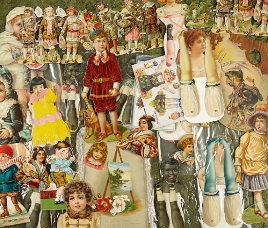 Ten articulated paper dolls along with various paper ephemera. $300/400