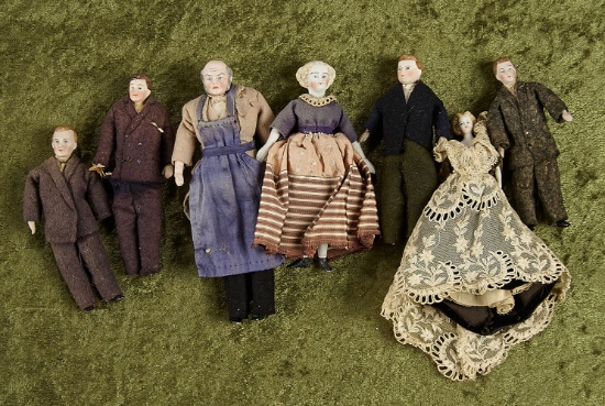 5"-7" Seven German bisque dollhouse dolls. $400/500