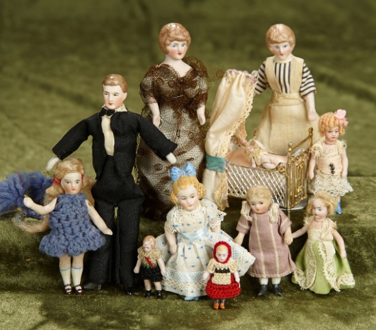 Lot, German bisque miniature dolls including all-bisque and dollhouse dolls $300/400