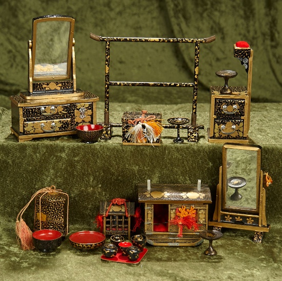 Lot, Japanese black-lacquered miniature furnishings and accessories $300/500