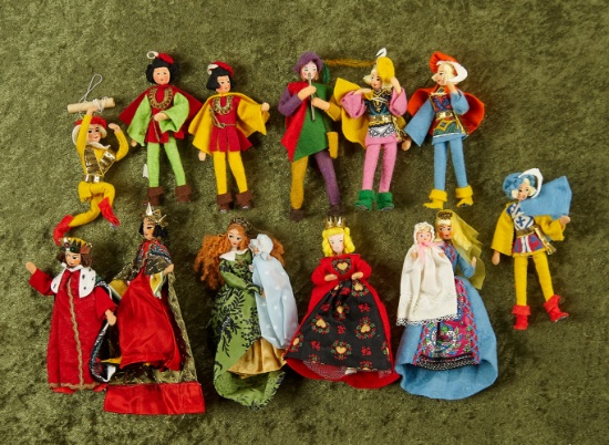 Twelve miniature cloth dolls with royalty theme by BAPS, early US Zone era $400/500