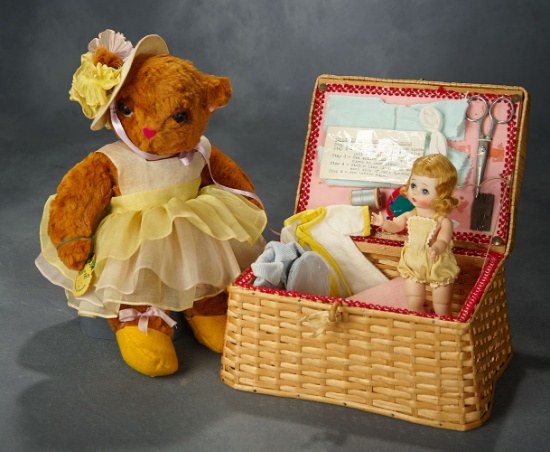 Brown Plush Little Bear in Yellow Organdy Dress from "Posey Pets" Series by Alexander 300/500