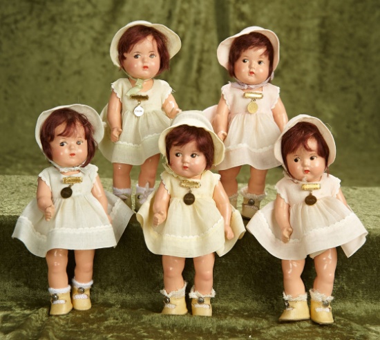 " 8"" Complete Set of American composition ""Dionne Quintuplets"" Alexander, orig boxes. $900/1200