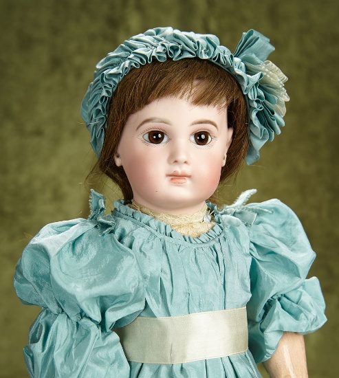 19" French bisque brown-eyed bebe E.J. by Emile Jumeau with original signed body. $3200/3500