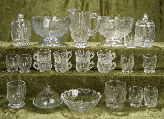 Lot of rare antique doll's glassware with embossed nursery rhyme themes. $500/700