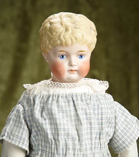 18" German Bisque Doll with Blonde Sculpted Hair. $300/400