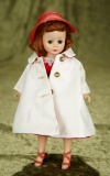 Auburn Cissette in Red Cotton Dress and Red-Lined White Vinyl Coat. $300/400