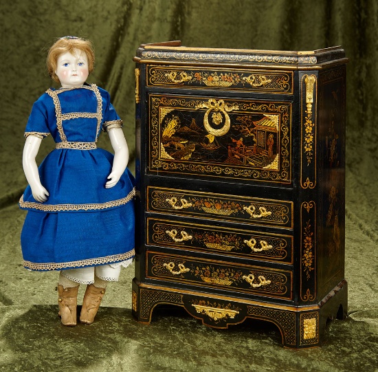 15"h. x 11". 6"d. French maitrise model secretaire with decoration and bronze mounts. $1700/2300