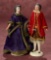 Pair, German Carved Wooden Dollhouse Dolls in Early Costumes 400/500