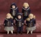 Five German All-Bisque Miniature Dolls in Factory-Original Mariner Costumes 700/900