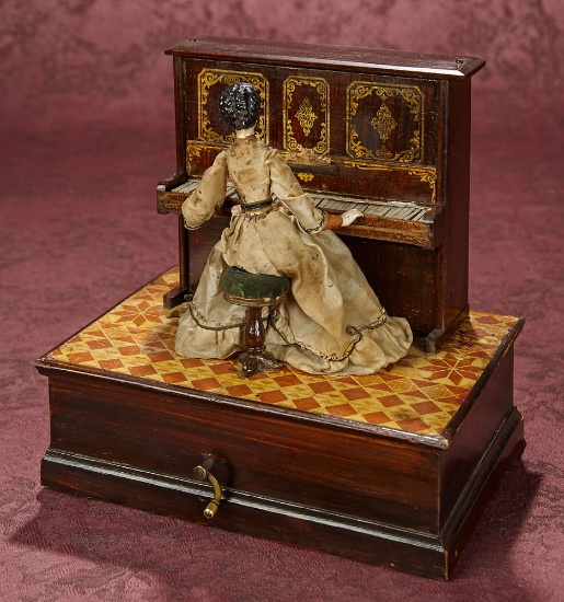 Early Musical Mechanical Handwind Vignette "Lady Seated at the Piano"  1800/2300