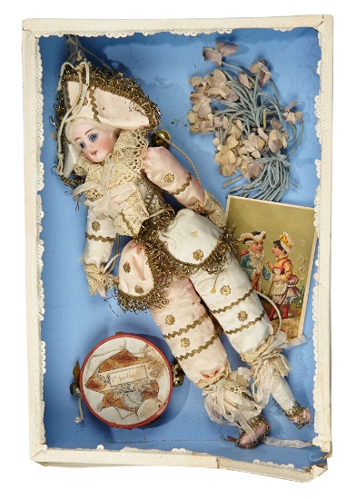 French Bisque Polichinelle in Original Costume and Box 800/1200