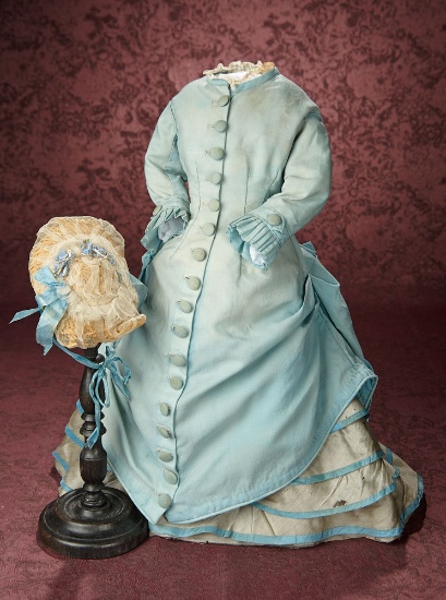 19th Century Aqua Gown for Lady Doll, with Bonnet 300/500
