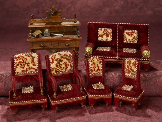 German Dollhouse Parlor Furnishings with Original Velvet Upholstery 500/800