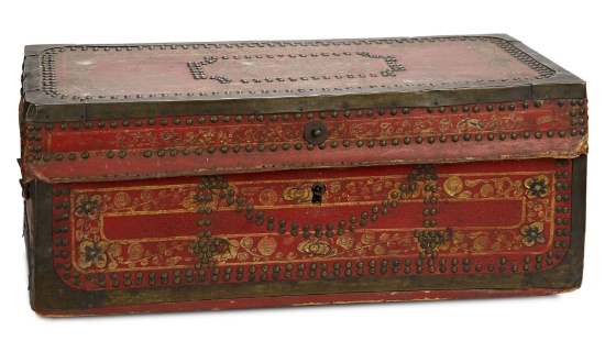 Early Wooden Box with Hand-Painted Decorations 500/700
