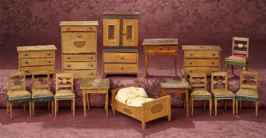 Outstanding Collection of Early English Wooden Dollhouse Furnishings 1200/1500